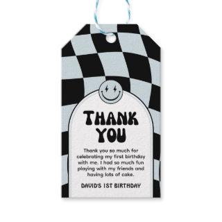 One Happy Dude Blue Check Photo Birthday  Gift Tags