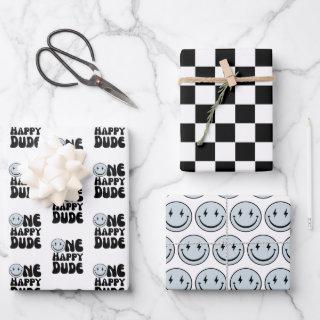 One Happy Dude Blue Happy Face Boy First Birthday   Sheets