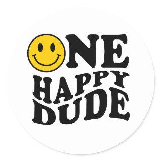 One Happy Dude | Retro Preppy Smile 1st Birthday  Classic Round Sticker