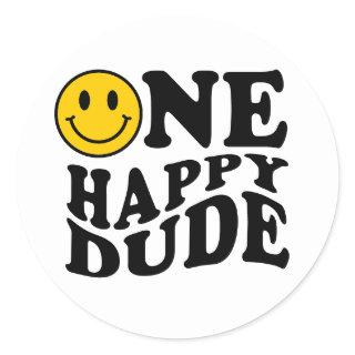 One Happy Dude | Retro Preppy Smile 1st Birthday  Classic Round Sticker