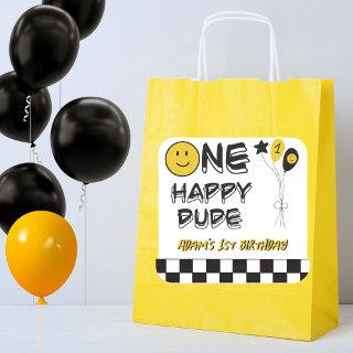 One Happy Dude Yellow Smile First 1st Boy Birthday Square Sticker