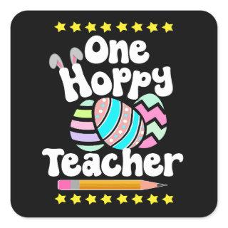 One Hoppy Teacher Tutor Eggcellent Easter STEM Fun Square Sticker