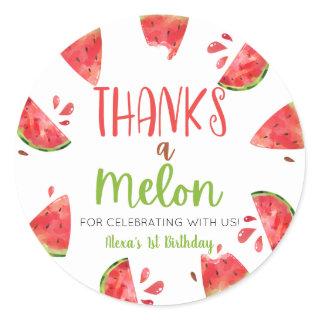 One In A Melon 1st First Birthday Party Watermelon Classic Round Sticker