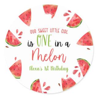 One In A Melon 1st First Birthday Party Watermelon Classic Round Sticker