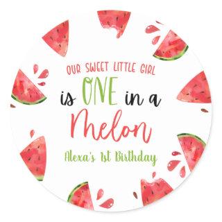 One In A Melon 1st First Birthday Party Watermelon Classic Round Sticker