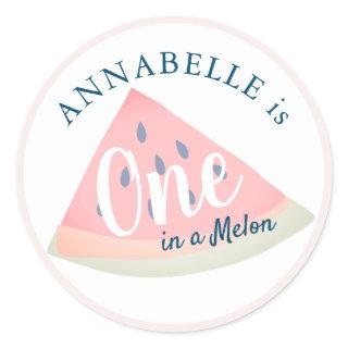 One in a Melon Watermelon Girl 1st Birthday Classic Round Sticker