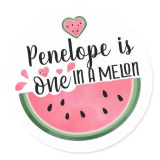 One In A Melon Watermelon Personalized Birthday Classic Round Sticker