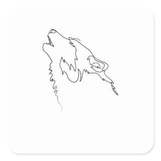 One Line Drawing Wolf Single Art Square Sticker