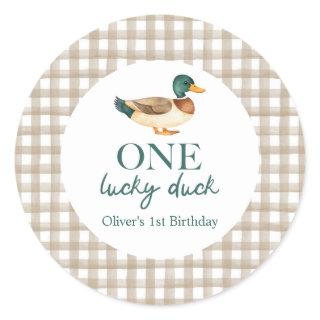 One Lucky Duck first birthday Classic Round Sticker