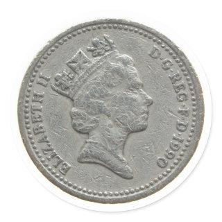 One Pound coin Classic Round Sticker
