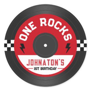 One Rocks Vinyl Record Rock n Roll 1st Birthday Classic Round Sticker