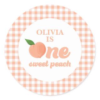 One Sweet Peach Birthday Paper Plates Classic Round Sticker