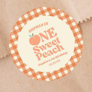 One Sweet Peach Orange First 1st Birthday Party Classic Round Sticker