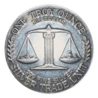 One Troy Ounce .999 Fine Silver Trade Unit Scale Classic Round Sticker