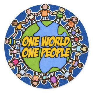 one world one people classic round sticker