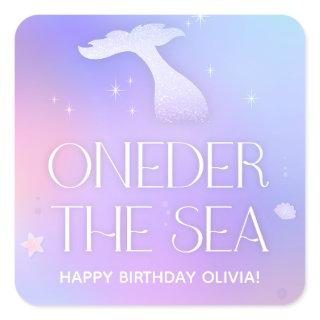 Oneder the Sea Whimsical Sparkly Mermaid Birthday Square Sticker