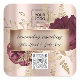 Online Shop QRCode Logo Photo Product Rose Floral Square Sticker