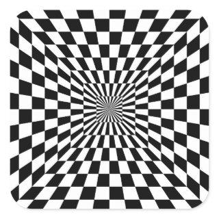 optical illusion chessboard tunnel square sticker