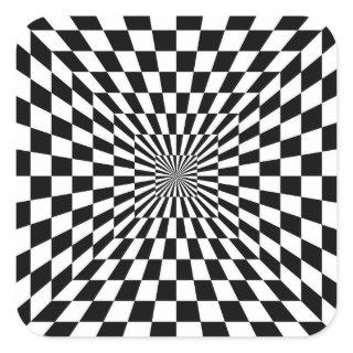 optical illusion chessboard tunnel square sticker