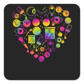 Optometry Ophthalmic Technician Symbols Heart Square Sticker