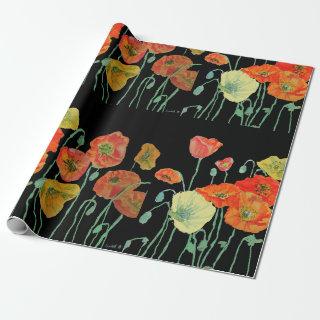 Orange and Black Poppies Watercolor