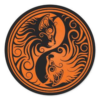 Orange and Black Yin Yang Cats Classic Round Sticker