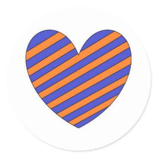 Orange and Blue Heart Classic Round Sticker