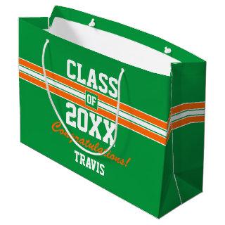 Orange and Green School Colors Graduation Custom Large Gift Bag