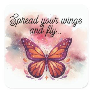 Orange and Maroon Monarch Butterfly with Saying Square Sticker
