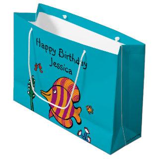 Orange and Purple Tropical Fish with Seahorses Large Gift Bag