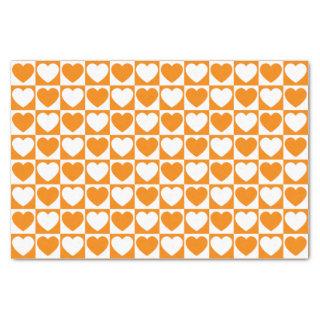 Orange and White Checkered Pattern With Hearts Tissue Paper