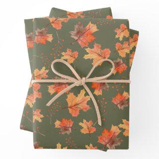 Orange Autumn Maple Leaves and Red Berries    Sheets