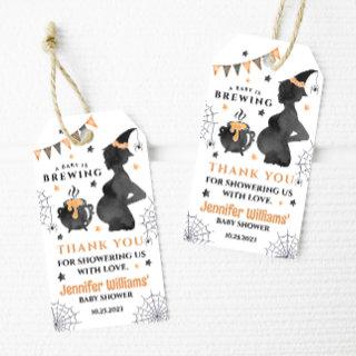 Orange baby is brewing witch baby shower Gift Tag