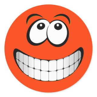 Orange Big Grin Face Classic Round Sticker