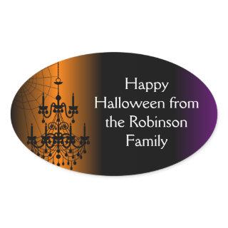 Orange/Black Halloween Chandelier Oval Sticker