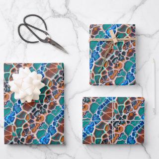 Orange Blue Teal Mosaic Stained Glass Abstraction  Sheets