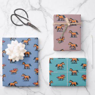 Orange Brown Cartoon Horse Pattern Kid B'day Gift  Sheets
