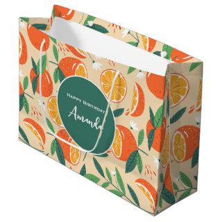 Orange Citrus Fruit Retro Pattern Birthday Large Gift Bag