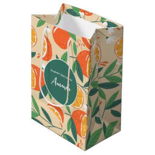 Orange Citrus Fruit Retro Pattern Birthday Medium Gift Bag