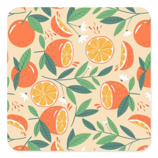 Orange Citrus Fruit Retro Pattern Square Sticker