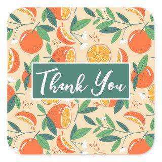 Orange Citrus Fruit Retro Pattern Thank You Square Sticker