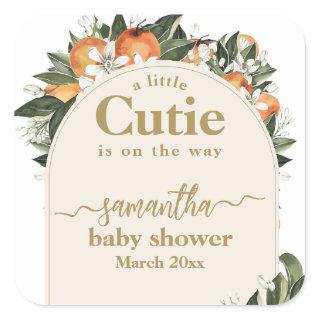 Orange citrus grenery Little cutie Baby Shower Square Sticker