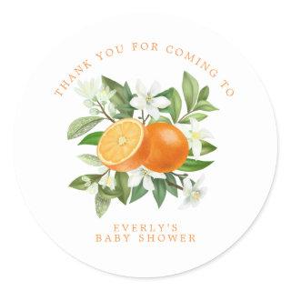 Orange Citrus Little Cutie Baby Shower Thank You Classic Round Sticker