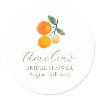 Orange Citrus Watercolor Bridal Brunch Custom Classic Round Sticker