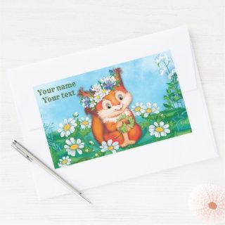orange cute squirrel rectangular sticker