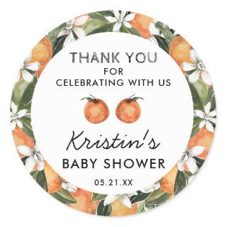 Orange Cutie Twins Baby Shower Thank You Favor Classic Round Sticker