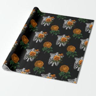 Orange Floral Skeleton Torsos on Black