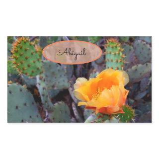 Orange Flower Cactus Blossom Opuntia Prickly Pear Rectangular Sticker