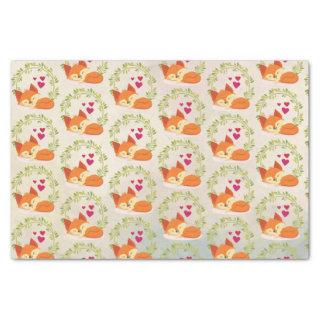 Orange Fox with Red Hearts and a Green Wreath Tissue Paper
