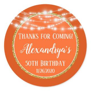 Orange Gold Birthday Thanks For Coming Favor Tags